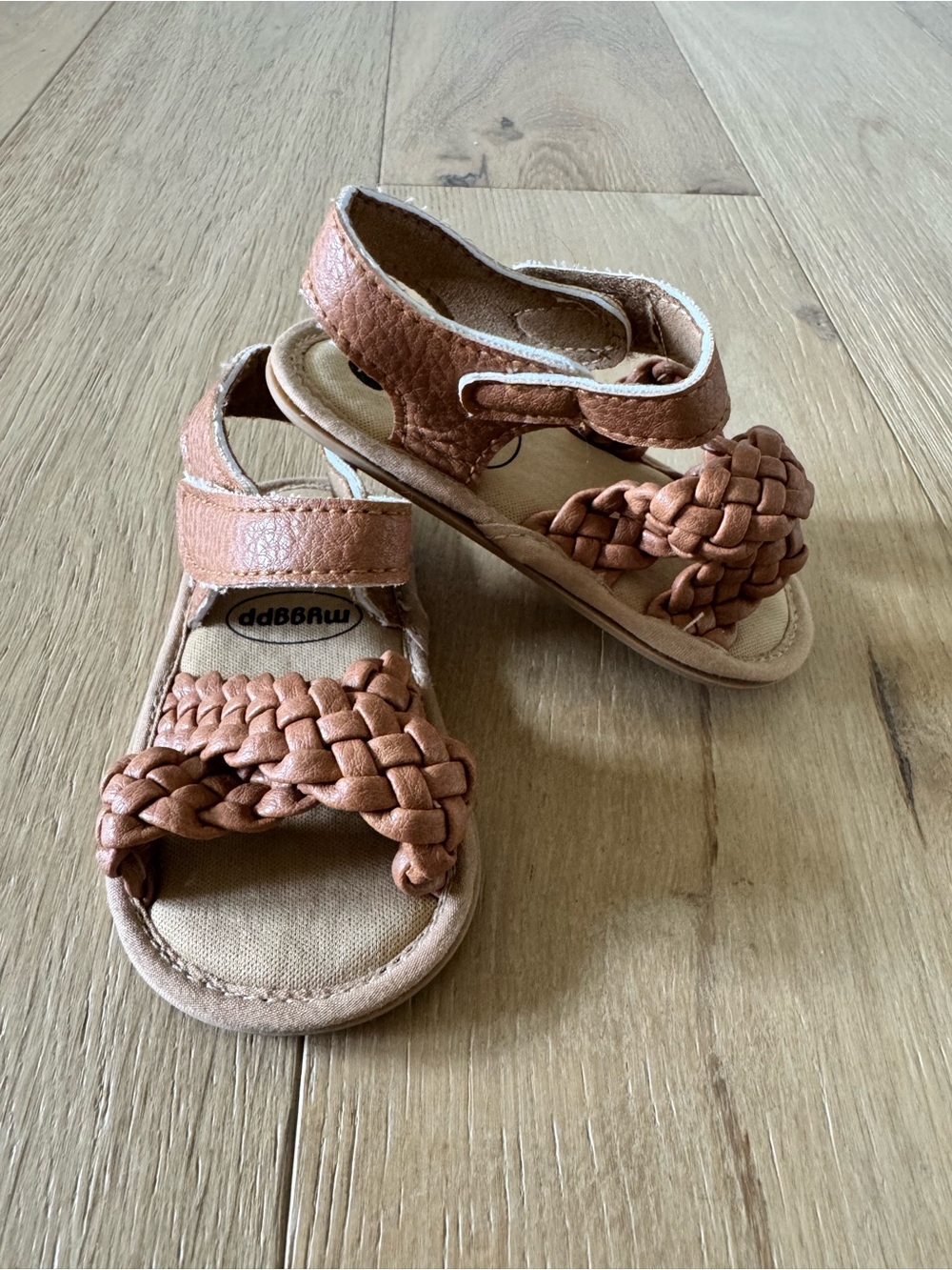Braided Tan Sandals with Adjustable Ankle Strap